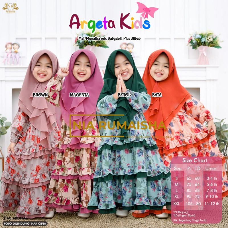 arheta kids syari gamis set khimar motif bunga anak setelan syari anak