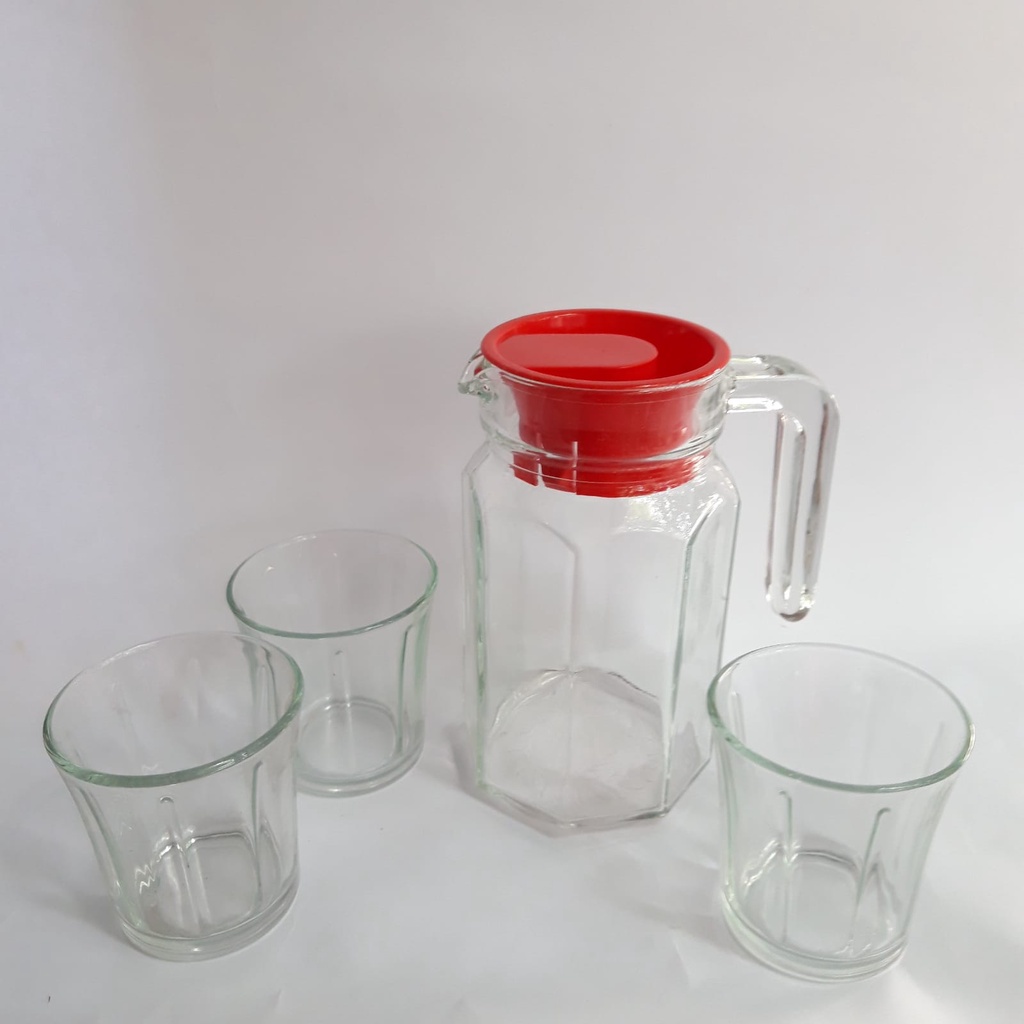 Pitcher Set 4 in 1 Sudah Termasuk Gelas / Teko Kaca Set / Set Peralatan Saji MInuman Teh Kopi