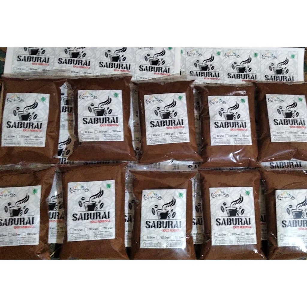 

Kopi Bubuk Robusta Lampung kemasan plastik 250gr SABURAI Coffee