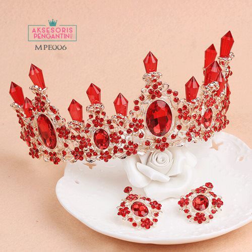 [PRODUK TERLARIS] AKSESORIS WEDDING HIASAN RAMBUT MAHKOTA PENGANTIN MERAH MPE006