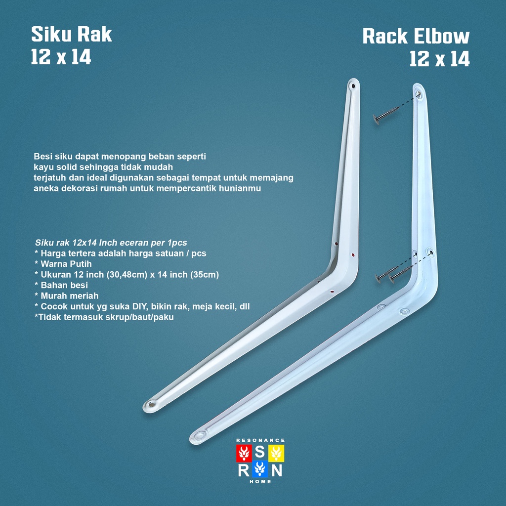 Siku Rak Besi L Putih Uk. 12x14 Inch l Shelf Bracket l Resonance Home