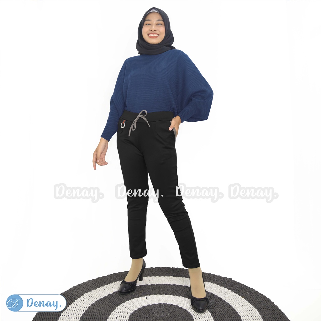 TOKODENAY - Celana Panjang Wanita Basic Scuba Premium Pants Mode Beggy - Yana Ring Standar - Fashion Muslim