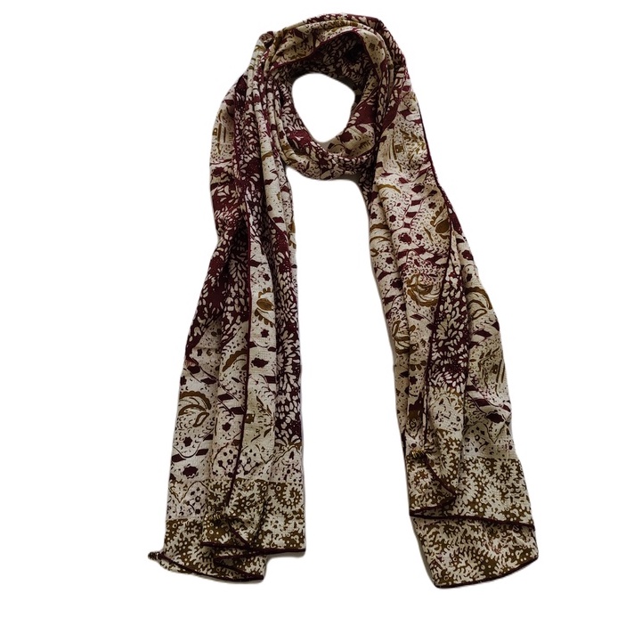 Scarf Batik Pashmina Motif Scarf Leher GESYAL Viscose Viskos Maron Krem Hijau Selendang Batik