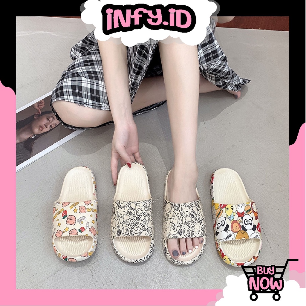 INFY - Sandal Slop Motif Panda / Sandal Slop Motif Love /  Sandal Fashion Wanita / Sandal Lucu &amp; Imut / Slip Sandal Cewek Sandal Import R797