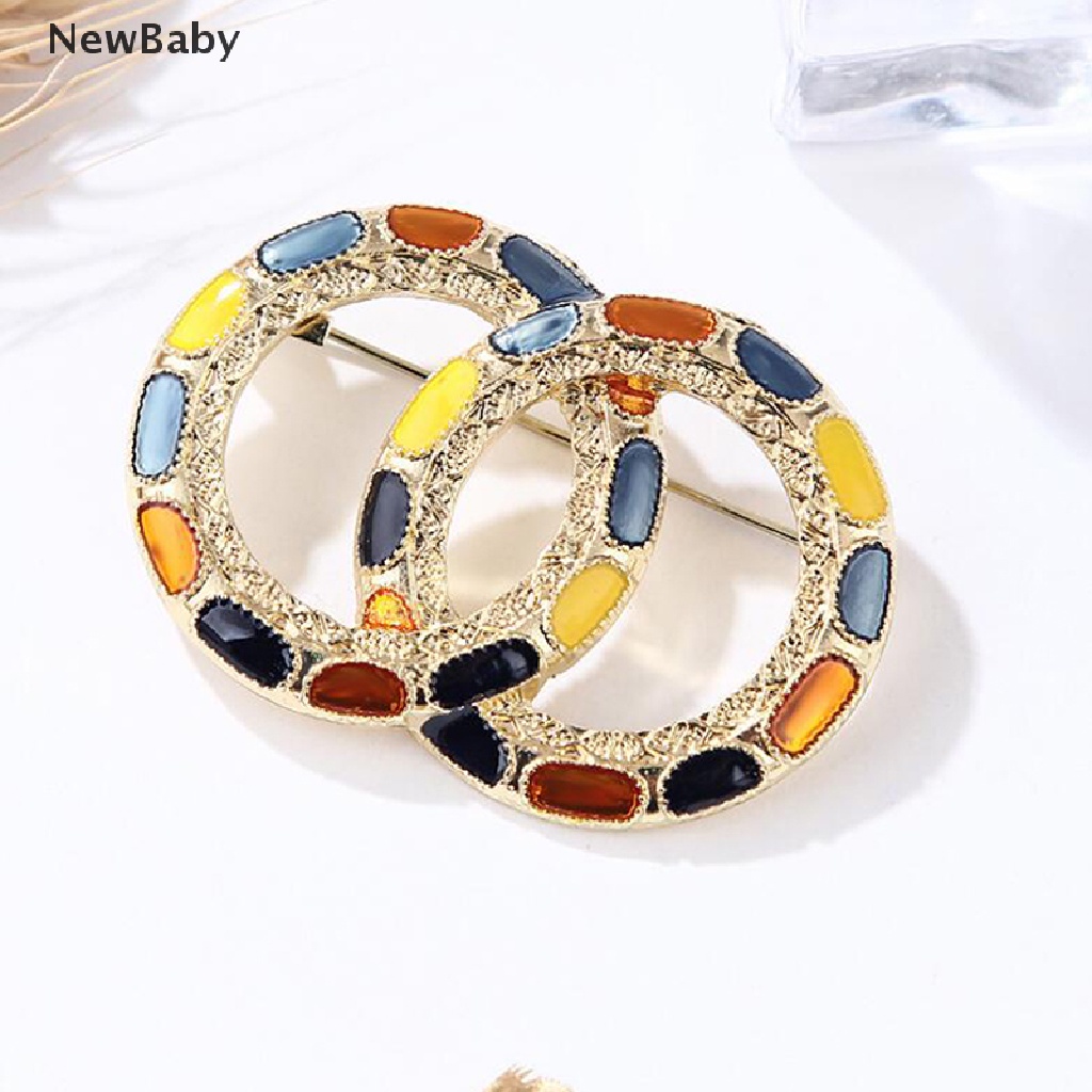 Newbaby Bros Pin Enamel Desain Lingkaran Ganda Hias Mutiara Imitasi Warna Warni Untuk Wanita