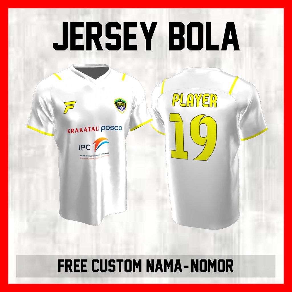 Kaos Bola Jersey Cilegon United Klub Putih Garis Bahu Baju Custom Nama dan Nomor Punggung - 111