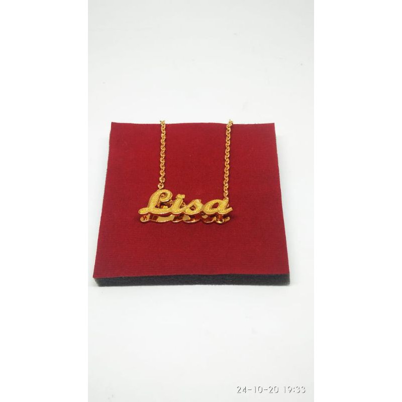 Kalung Liontin Custom Ukir Nama 3D Lapis Emas Anti Karat