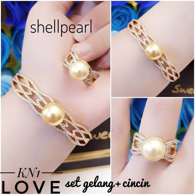 Xuping gelang dan cincin shellpearl lapis emas 0121j