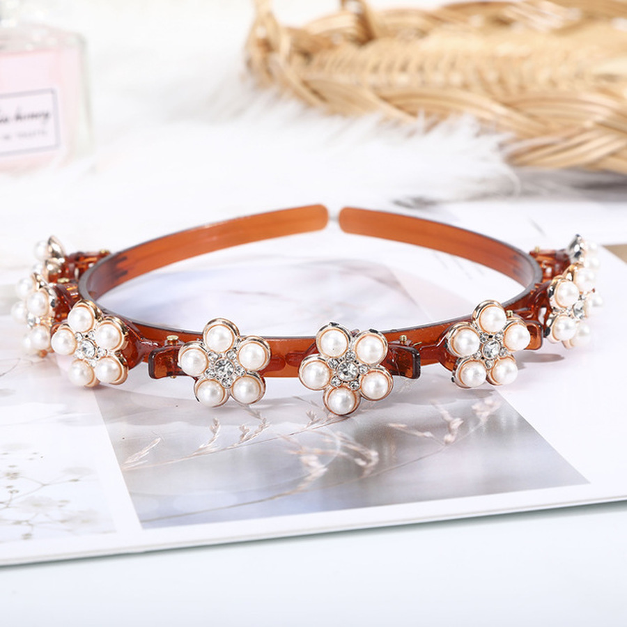 Koean New Crystal Pearl Headband Lady Plastic Flower Sweet Hairband Girl Hair Accessories