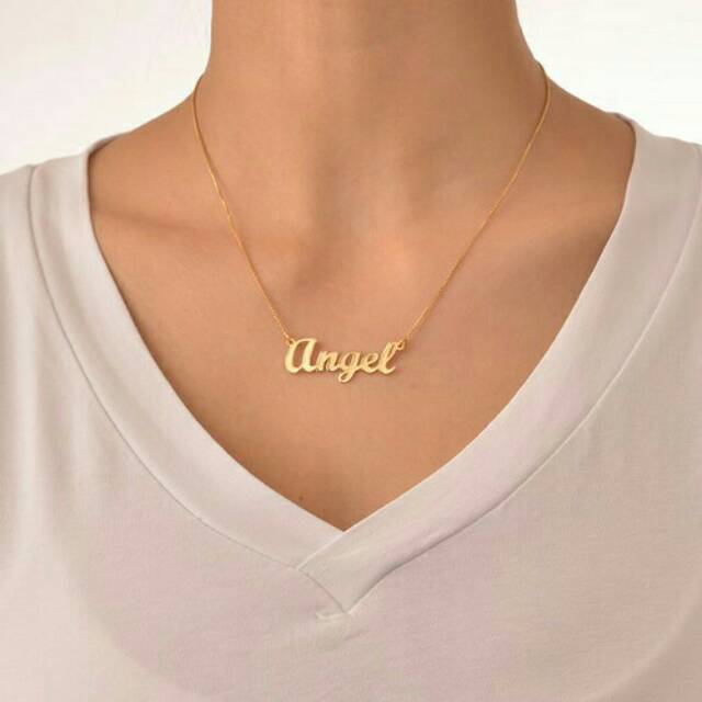 kalung nama / Kalung wanita titanium anti karat  lapis emas simple elegan / kalung titanium