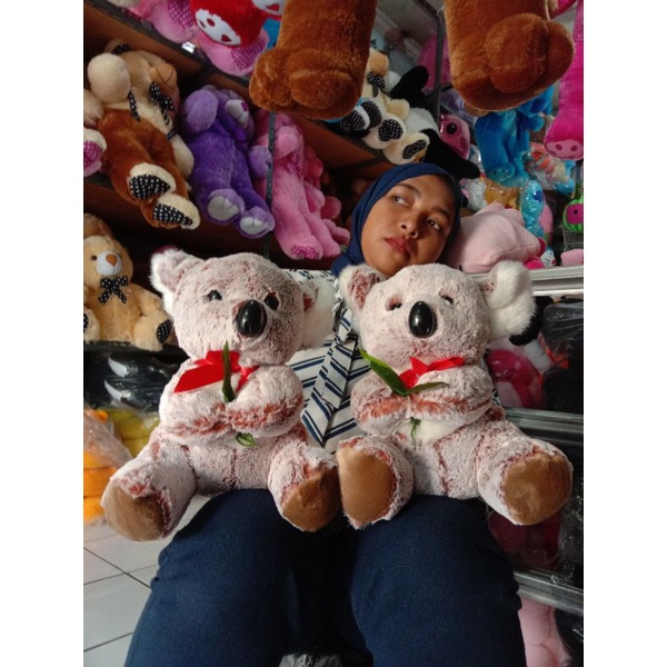 BONEKA KOALA TIDUR KARAKTER HEWAN PREMIUM LUCU MAINAN ANAK ABU PINK KECIL SNI