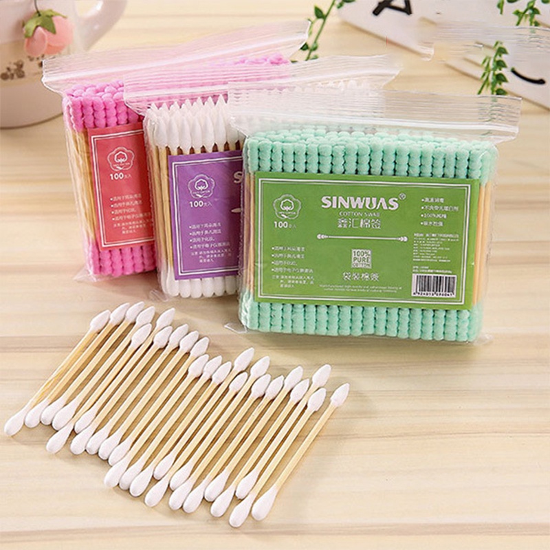 Kangaroomom 100 pcs/pack Baby Cotton Swab Thin Buds Berwarna Ganda-Spiral Ujung Kapas Sanitary Swab Kecil-Won