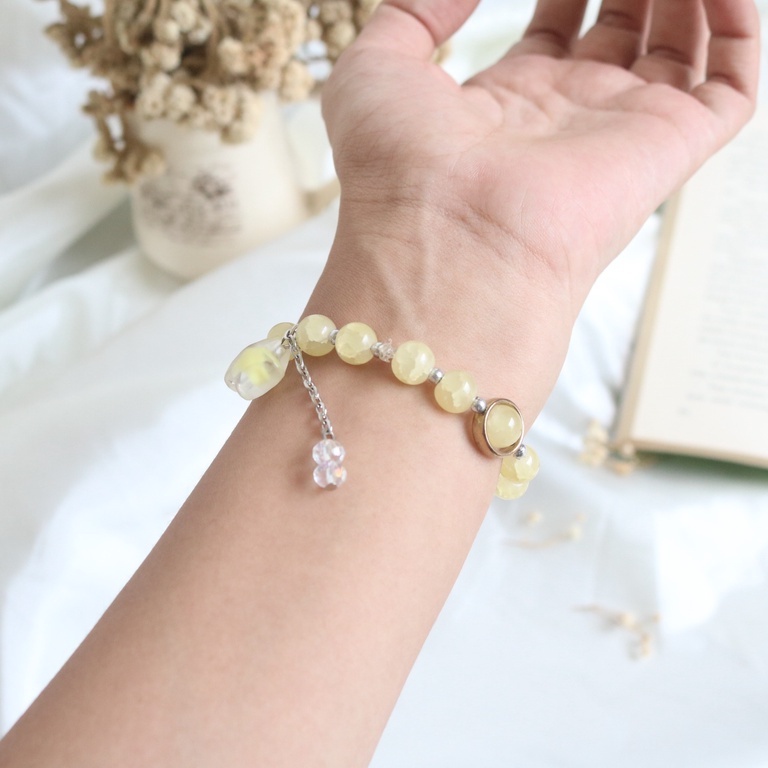 Gelang / Bracelet Full Moon / Fashion / Korea Style / Simple / Cantik / Unik / Etnik / Natural / Gelang Sahabat Persahabatan / Wanita Vintage / Biru Muda / Batu Putih / Aksesoris Asesoris / Perhiasan Unik Cantik Anggun