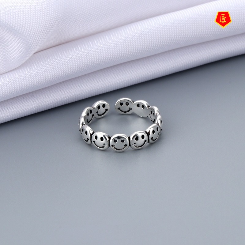 [Ready Stock]Retro S925 Silver Smiley Ring Ins Trendy Niche Hip Hop
