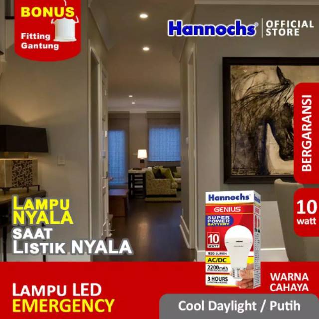 Hannochs Genius Bohlam LED 10 watt Lampu Emergency AC/DC - Cahaya Putih