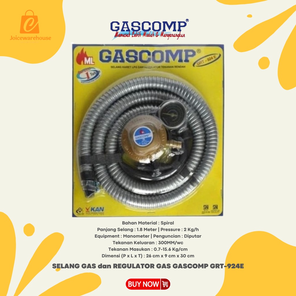 SELANG GAS dan REGULATOR GAS GASCOMP GRT-924E