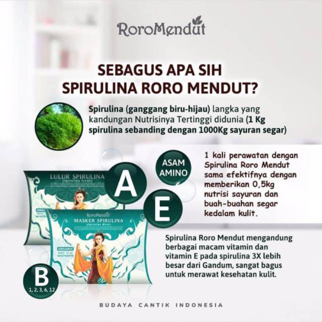 RORO MENDUT MASKER SPIRULINA &amp; LULUR SPIRULINA