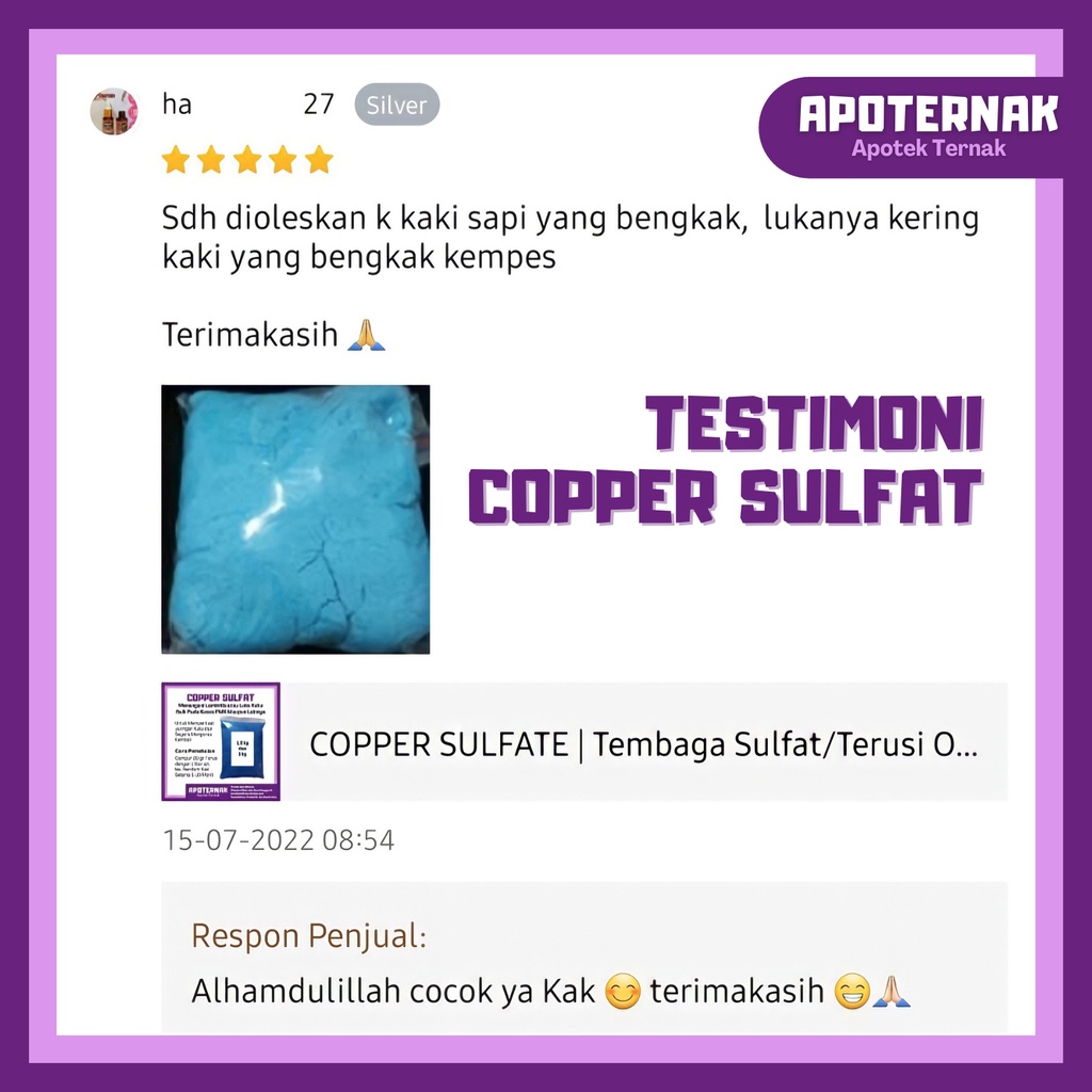 COPPER SULFATE 250 gr | Tembaga Sulfat/Terusi Obat Infeksi dan Luka Terbuka Pada Kuku Ternak Sapi Kambing Domba PMK | Apoternak