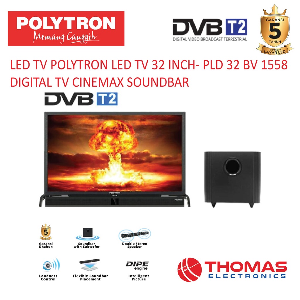 LED TV POLYTRON PLD 32 BV 1558 LED TV 32 INCH PLD 32BV1558 DIGITAL TV Cinemax Soundbar Garansi Resmi