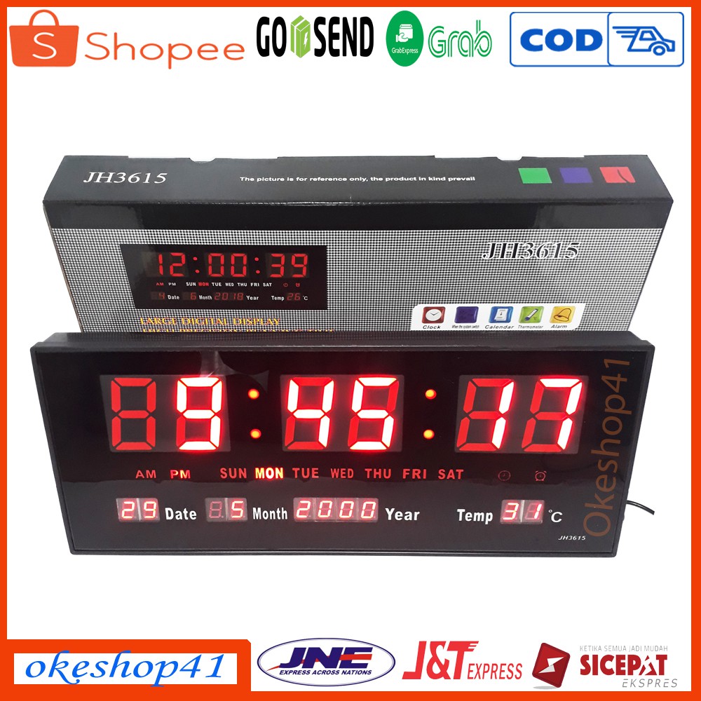 Jam Dinding Digital LED Meja LED Clock 3615 Merah