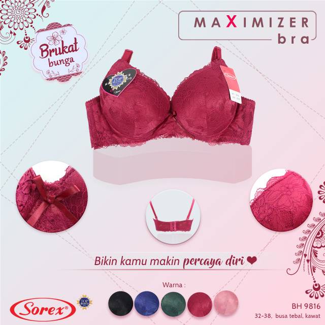 Bra Sorex Kawat Busa Tebal Bh Push Up 9816 Busa Tebal Kait 3 Ukuran 34-38 / Bh Kawat Busa Sorex 9816 / Bra Sorex 9816