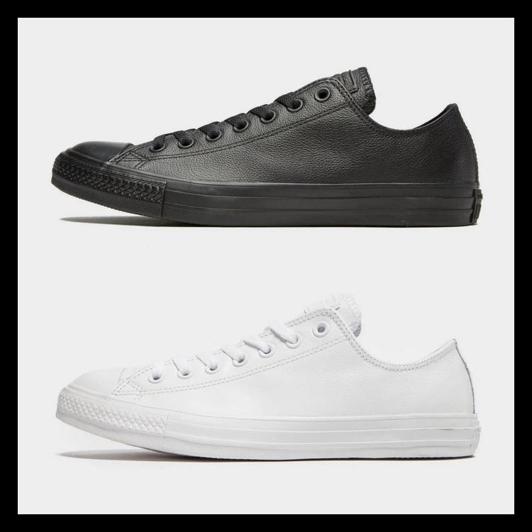 READY STOK GRADE ORIGINAL SEPATU CONVERSE ALL STAR OX KULIT LEATHER HITAM PUTIH - PUTIH, 36