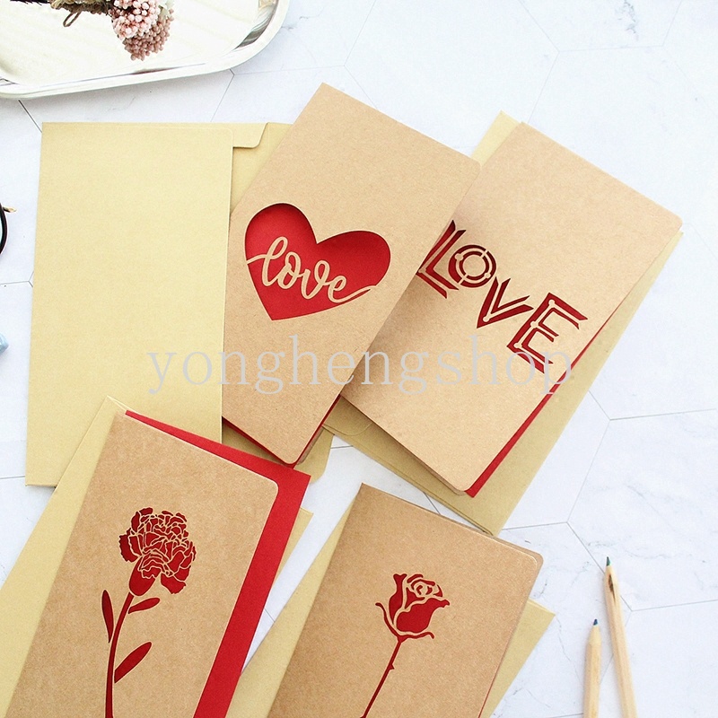 Kartu Ucapan Undangan Ulang Tahun / Valentine / Liburan Desain Hati Hollow Bahan Kertas Kraft