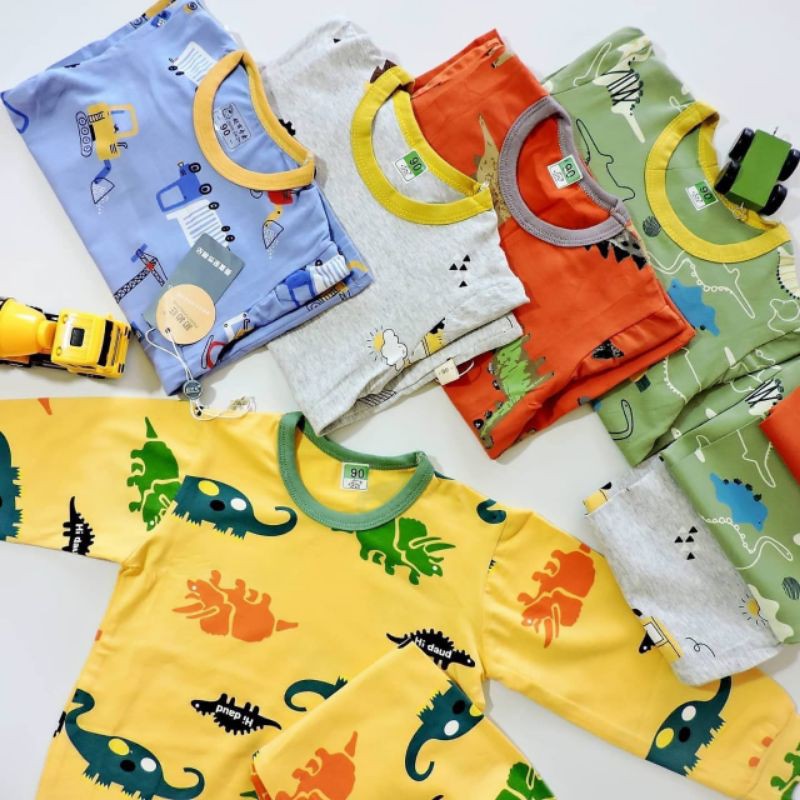 SETELAN PIYAMA ANAK LAKI STELAN BAJU TIDUR ANAK IMPORT FULLPRINT RIB LUCU KEREN DINO MOBIL