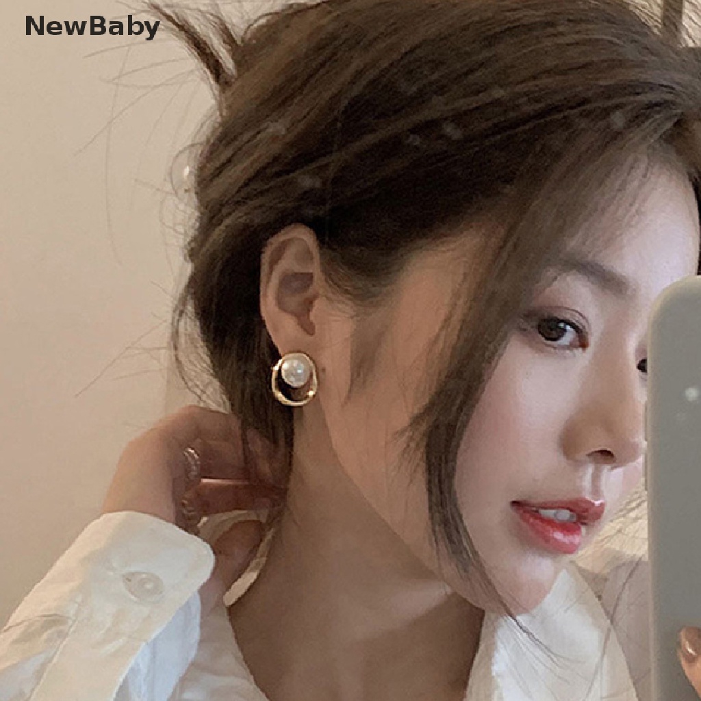 Anting Stud Bentuk Bulat Aksen Mutiara Imitasi Untuk Wanita