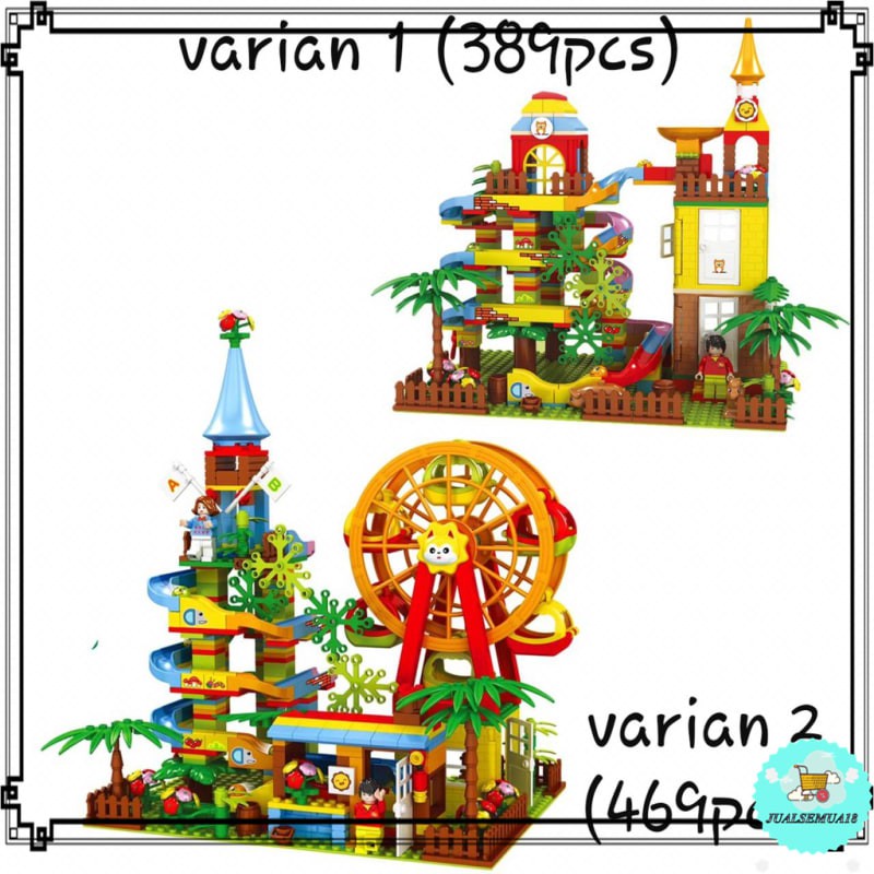 [JUALSEMUA18](8025)MAINAN BALOK SUSUN SET RAIL SELUNCURAN DAN BOLA / CLASSIC THEMEPARK