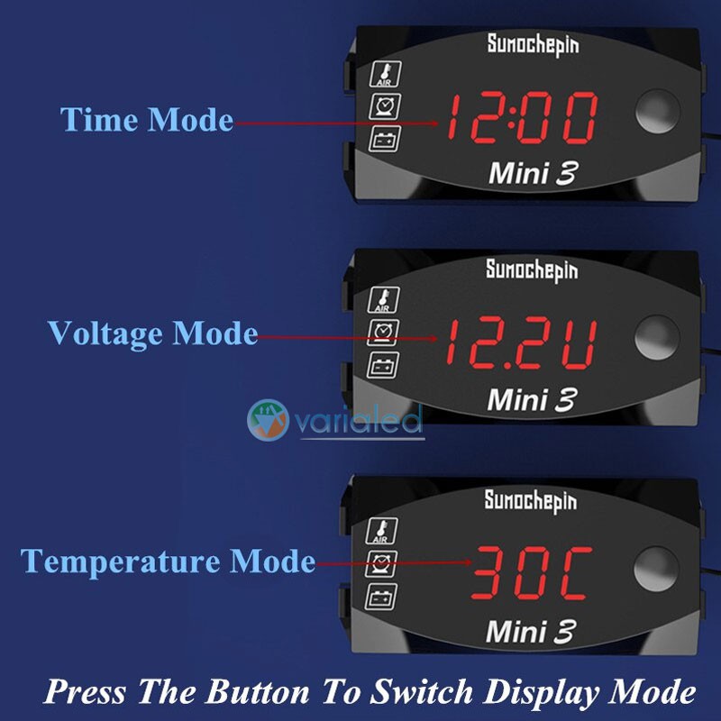 Voltmeter 3 In 1 DC 12V 24V Digital Jam Suhu Volt Meter Voltage Rizoma Mini3 Merah Waterproof