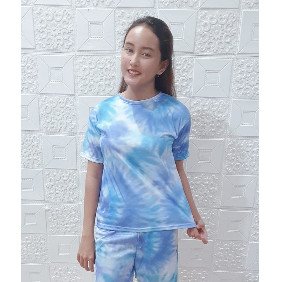 Rillo - Set Setelan CP  Wanita Tie Dye / Cotton Candy /bt21 bordir Fit XL-Blue CP