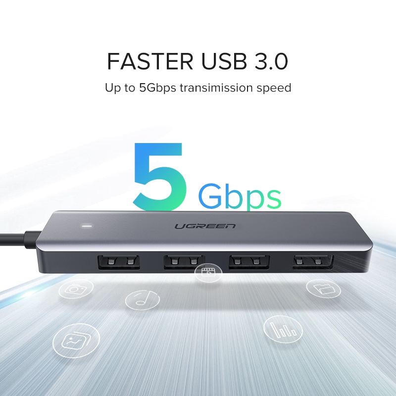 【Stok Produk di Indonesia】Ugreen Hub Splitter USB 3.0 4 Port Ultra Slim Kecepatan Tinggi