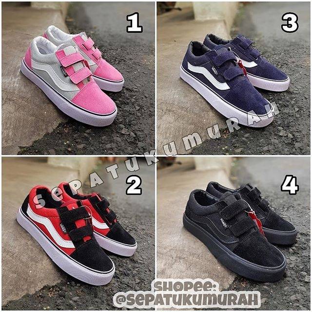 SEPATU ANAK VANS OLDSKOOL KIDS CEWEK COWOK PINK MERAH NAVY SEPATU SEKOLAH FULL HITAM / BLACK MONO