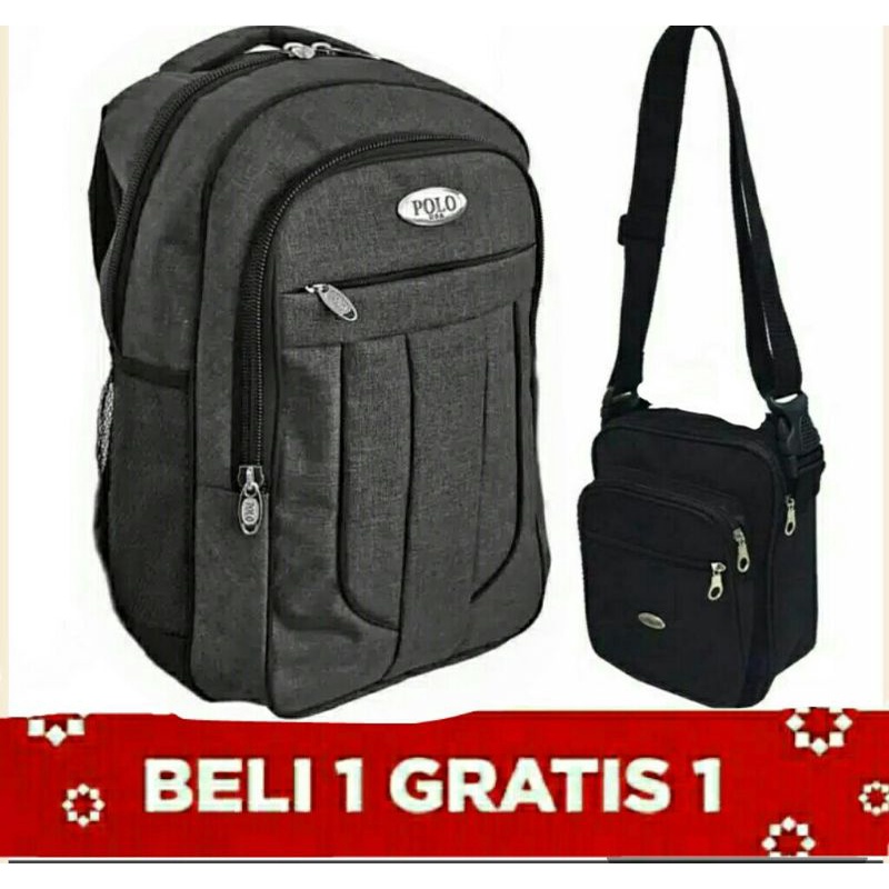 Tas Gendong Pria Polo Global 9608 Coklat Ransel Laptop Cowok Laki Laki Stylish Trendy