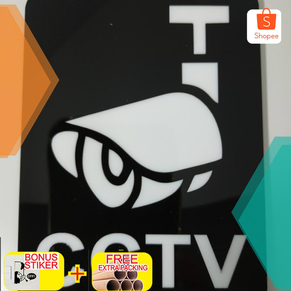 

Laset cutting acrylic sign/tanda "CCTV" 02 - Hitam 9.5cm x 11.5cm Keren