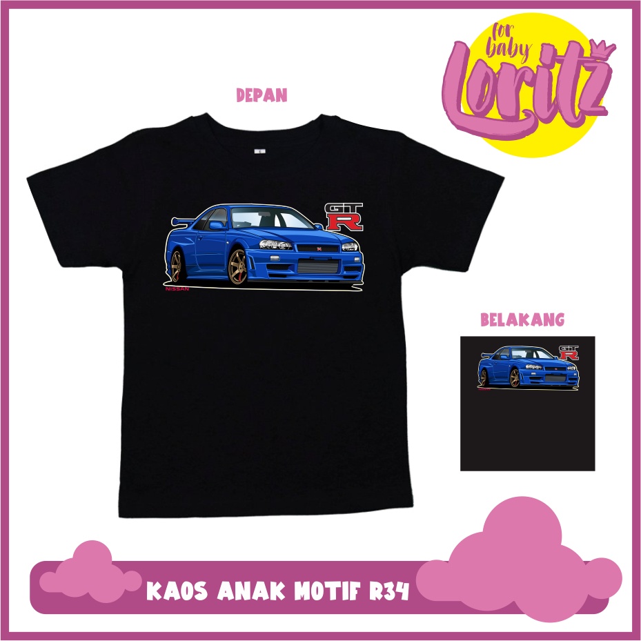 kaos anak distro bandung motif nissan skyline r34 gtr