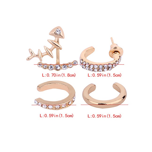 LRC Anting Tusuk Fashion Gold Color Fish Shape Decorated Earrings (4 Pcs )