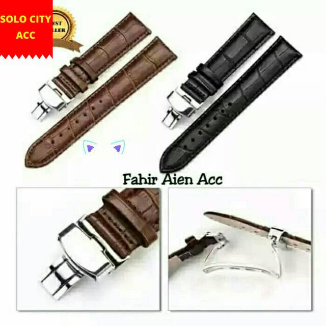 TALI JAM BUTTERFLY 22MM LEATHER STRAP TALIJAM KULIT BUTTERFLY CLASP BUCKLE 22MM