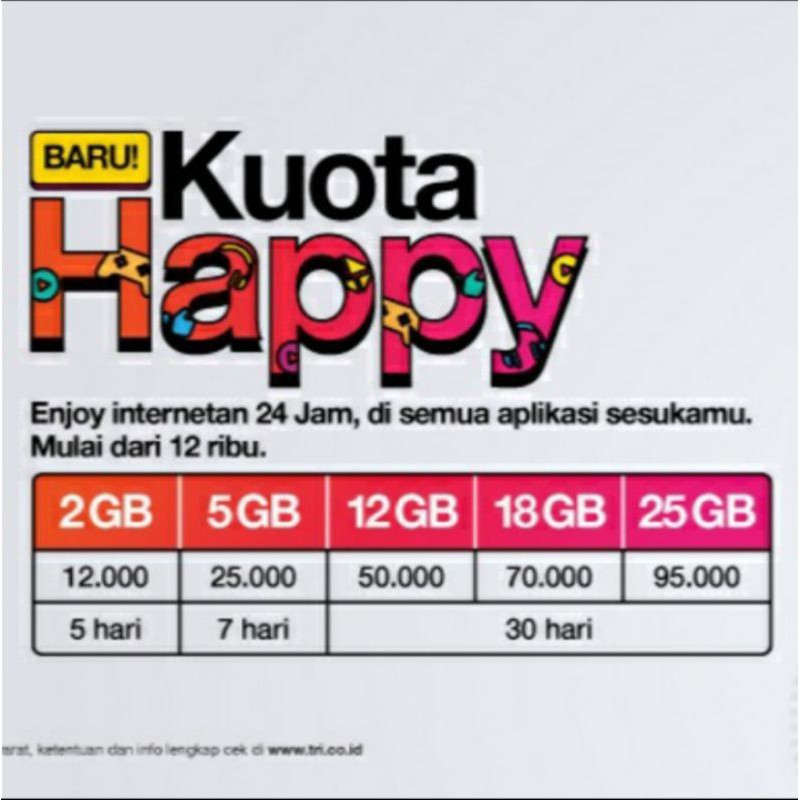 Paket Happy TRI /3  2 GB,5GB,12GB,18GB,25GB