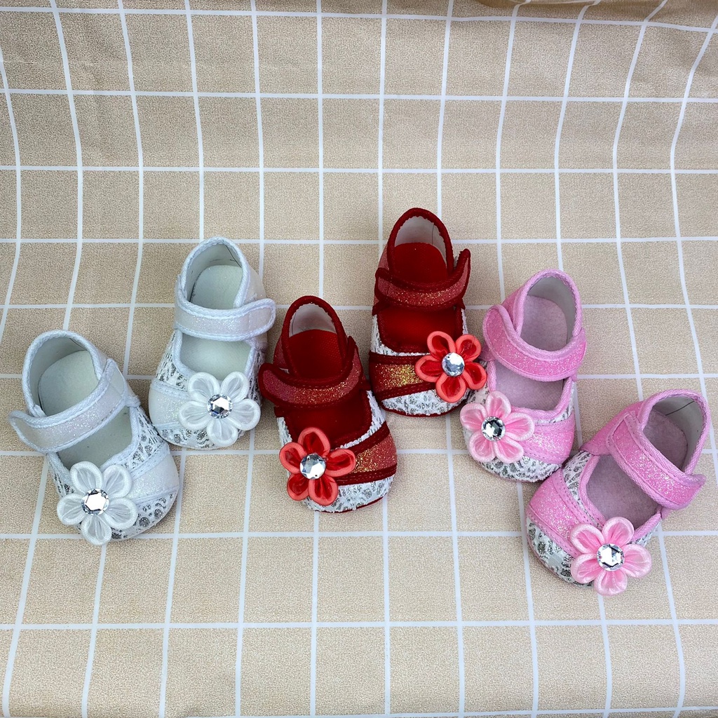 mandirishoestore-SEPATU BABY BAYI PREWALKER BUNGA PESTA ANAK 0-12 BULAN FPY18