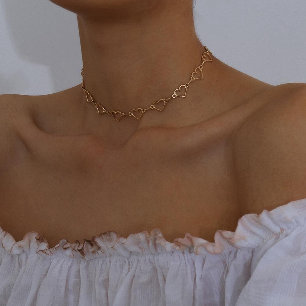 Kalung Bentuk Hati Geometris Warna Emas Perak Bahan Alloy Gaya Korea