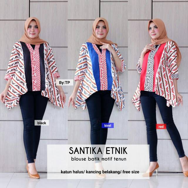 SANTIKA ETNIC BATWING BLUS BATIK ATASAN MURAH MOTIF ETNIC BATIK SOLONAN