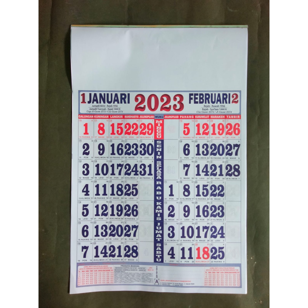 Kalender 2023 Jumbo ukuran 44x64cm lengkap angka Masehi Hijriah Jawa China