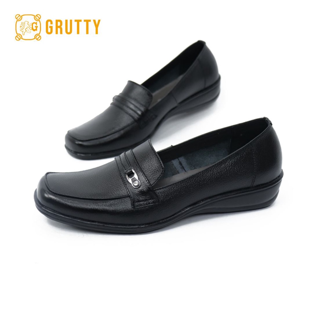 Sepatu kulit asli wanita sepatu wanita kerja kantor Grutty Geby Hitam