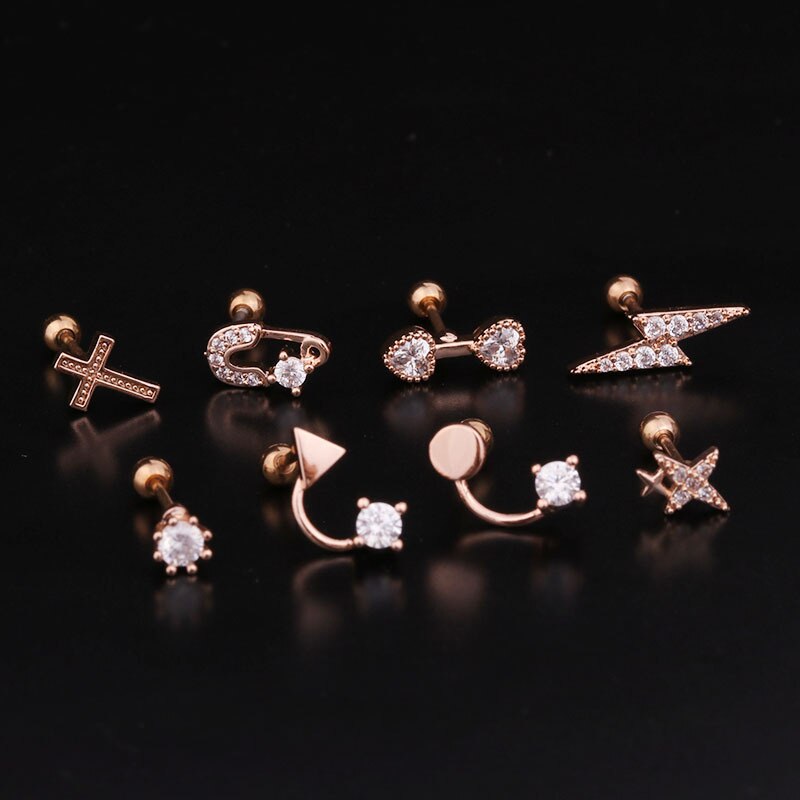 1 Pc Anting Stud Tindik Tulang Rawan Bahan Stainless Steel Untuk Wanita