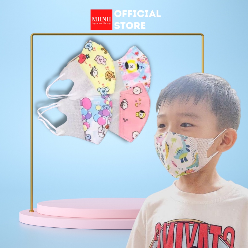 MIINII Masker Duckbill Anak 3D Mask Karakter KPOP BT21/ Karakter Anak Perempuan / Laki-Laki 5 Variasi Mix Isi 50PCS