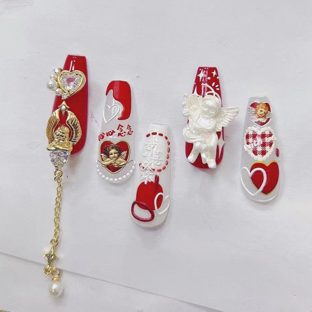 AUGUSTINA Agustin 5D Kuku Terukir Decals Merah Trendi Kuku Kecantikan Nail Art Dekorasi Salon Kuku Manicuring Stiker