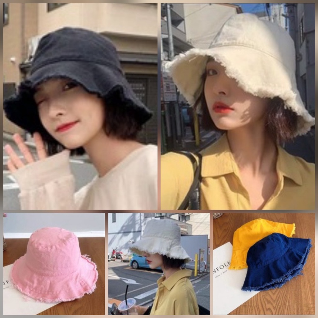 Bucket hat ripped end topi bucket hat rawis rumbai terbaru Unisex pria dan wanita gaya casual