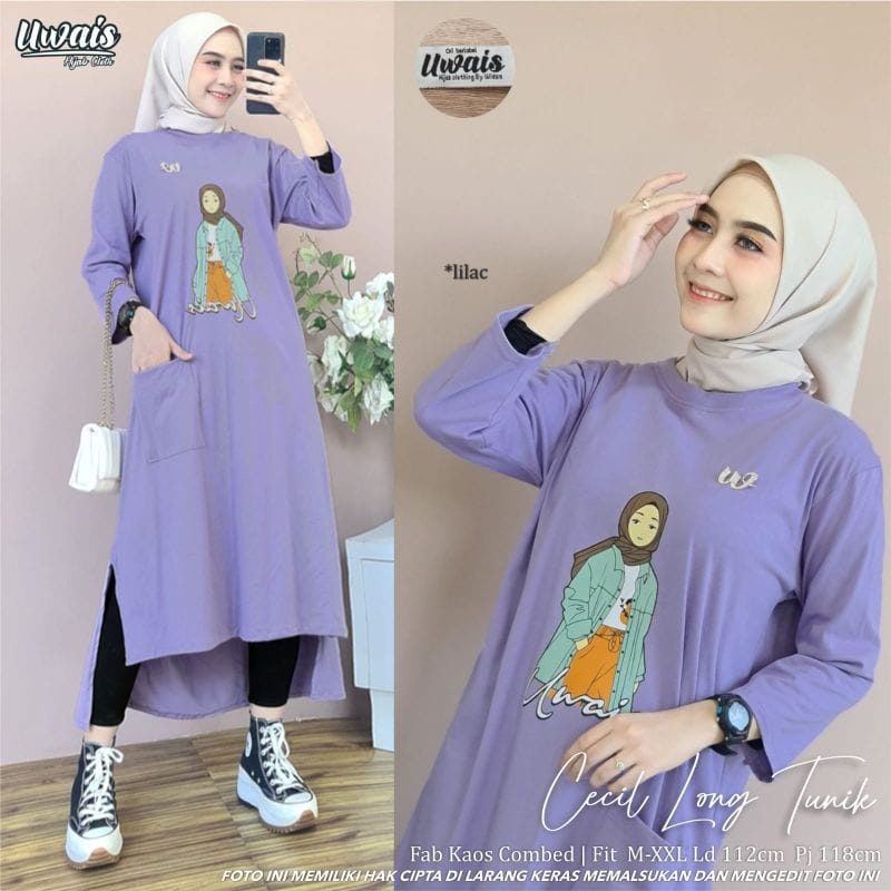 Cecil Long Tunik Jumbo Baju Kaos Wanita Outfit Wanita Kekinian Baju Lengan Panjang Wanita Korean Style